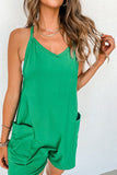 Women Sleeveless Pocketed V Neck Jersey Romper