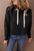 Contrast Drawstring Cropped Hoodie