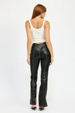 High Waist Leather Pants with Contrast Stitching