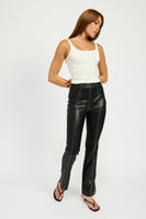 High Waist Leather Pants with Contrast Stitching