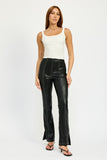 High Waist Leather Pants with Contrast Stitching