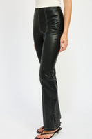 High Waist Leather Pants with Contrast Stitching