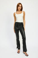 High Waist Leather Pants with Contrast Stitching