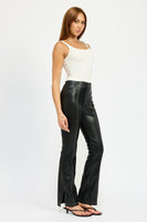 High Waist Leather Pants with Contrast Stitching