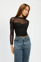 Sheer Ruched Long Sleeve Top