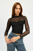 Sheer Ruched Long Sleeve Top