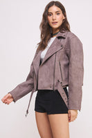 Plus Size Belted Waist Suede Jacket