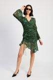 V-Neck Ruched Mini Christmas Party Dress