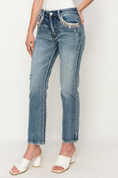 HIGH RISE CRYSTAL EMBELLISHED CROP STRAIGHT JEANS