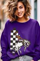 Cowboy Checkered Graphic Fleece Sweatshirts