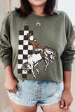 Cowboy Checkered Graphic Fleece Sweatshirts