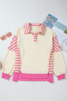 Stripe Colorblock Collared French Terry Top