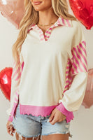 Stripe Colorblock Collared French Terry Top