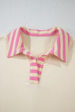 Stripe Colorblock Collared French Terry Top