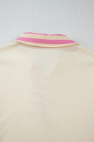 Stripe Colorblock Collared French Terry Top