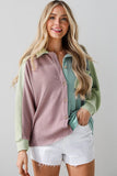 Women Block Corded Buttoned Oversized Blouse