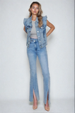 Sleeveless Ruffle Trim Light Denim Vest