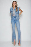 Sleeveless Ruffle Trim Light Denim Vest