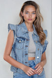 Sleeveless Ruffle Trim Light Denim Vest