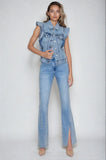 Sleeveless Ruffle Trim Light Denim Vest