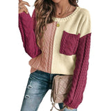 Women Colorblock Patched Pocket Shoulder Sweater