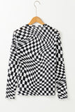 Checkered Pattern Mesh Long Sleeve Top