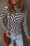 Checkered Pattern Mesh Long Sleeve Top