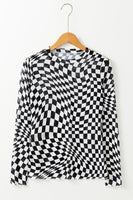 Checkered Pattern Mesh Long Sleeve Top