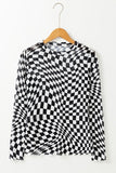 Checkered Pattern Mesh Long Sleeve Top