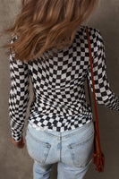 Checkered Pattern Mesh Long Sleeve Top