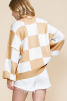 Women Checkered Bishop Sleeve Sweater