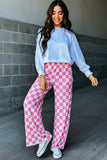 2-Tone Checked Print High Waist Wide Leg Pants