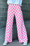 2-Tone Checked Print High Waist Wide Leg Pants