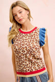 4th Of July Leopard Ruffled Detail Knit Top