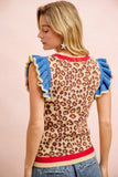 4th Of July Leopard Ruffled Detail Knit Top