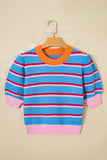 Stripe Colorblock Trim 3/4 Sleeve Sweater Top