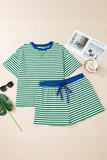 Plus Size Stripe Boxy Tee & Drawstring Short Set