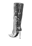 Platinum Sequin Embellished Stiletto Long Boots