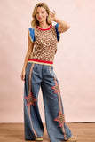 4th Of July Leopard Ruffled Detail Knit Top