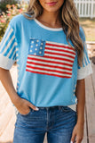 July 4th Flag Stripe Patchwork Colorblock T-Shirt