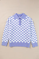 Checkered Collared Buttons Plus Size Sweater