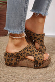 Leopard Cheetah Studded Cutout Wedge Heels Sandals
