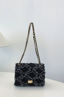 Raw Hem Denim Crossbody Bag with Chain