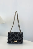 Raw Hem Denim Crossbody Bag with Chain