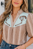 Maggie Puff Sleeve Western Horseshoe Gingham Blouse