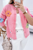 Knitted Floral Pattern Button Up Cardigan