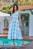 Shell Smocked Bodice Shoulder Tie Lined Midi Dress