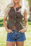 Elliana Leopard Print Slim Button Up Vest