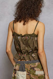 Button Down Floral Embroidered Cropped Cami with Lace