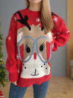 Reindeer Round Neck Dropped Shoulder Sweater